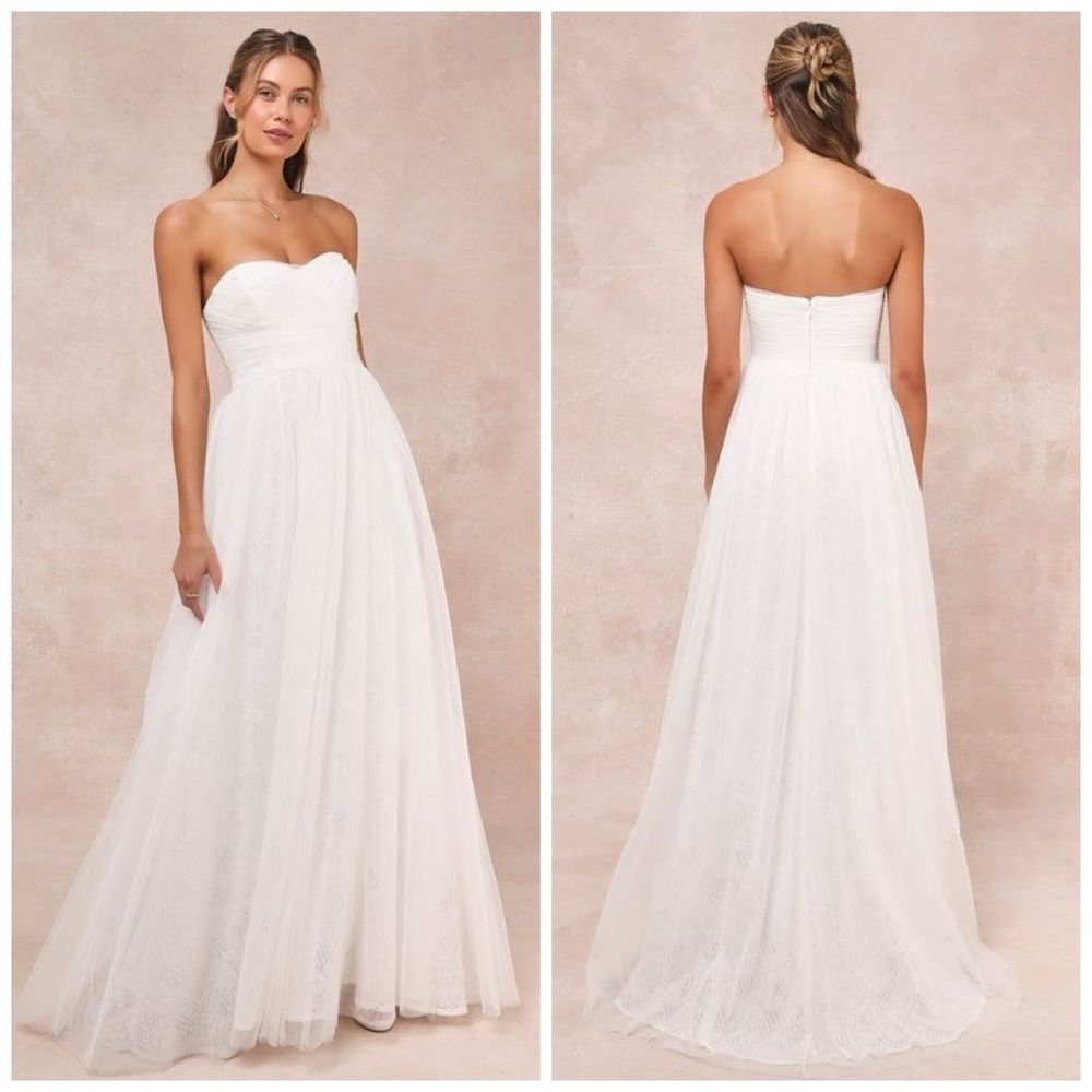 Lulu's Elegant White Strapless Wedding Dress